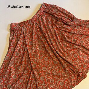 Medium Lularoe Madison full skirt, red with blue flowers